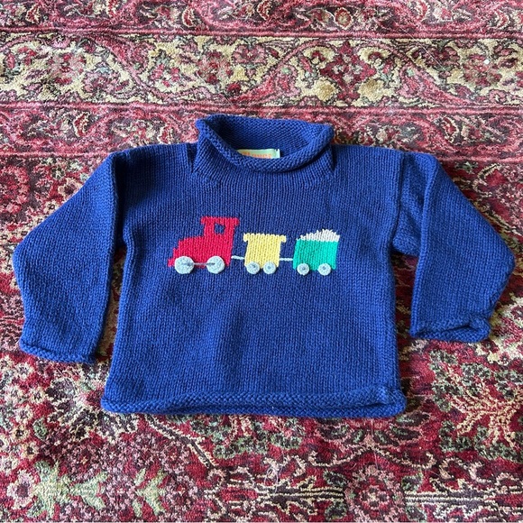 Claver Quality Knitted Blue Sweater with Train Design